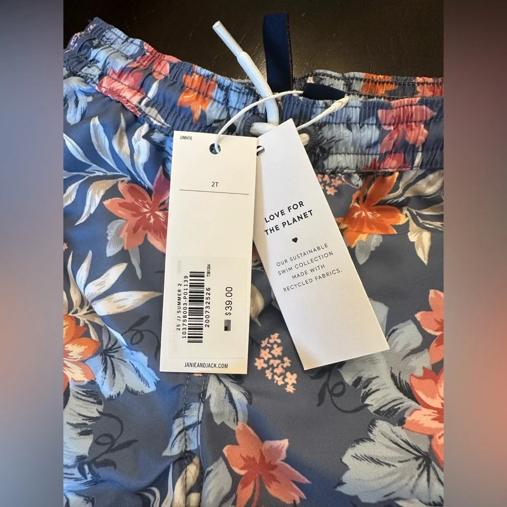 Janie and Jack Blue Floral Swim Trunks size 2